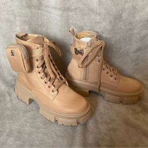 Steve Madden Tan Chunky Platform Boots with Side Pouch
